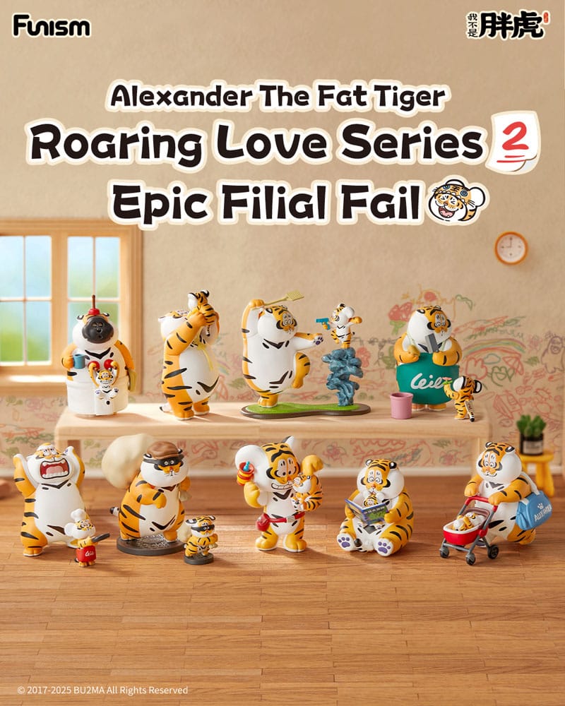 Alexander The Fat Tiger Blind Box Minifiguren Roaring Love Series 2: Epic Filial Fabil 7 cm Display (8) - Smalltinytoystore
