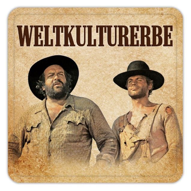 Bud Spencer & Terence Hill Bierdeckel aus Blech Weltkulturerbe 10 x 10 cm - Smalltinytoystore