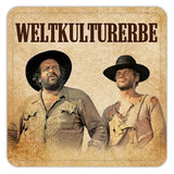 Bud Spencer & Terence Hill Bierdeckel aus Blech Weltkulturerbe 10 x 10 cm - Smalltinytoystore