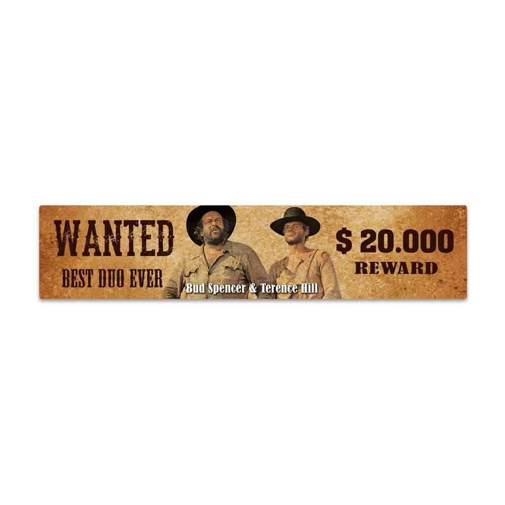 Bud Spencer & Terence Hill Blechschild mit Magnet Wanted 16 x 3,5 cm - Smalltinytoystore