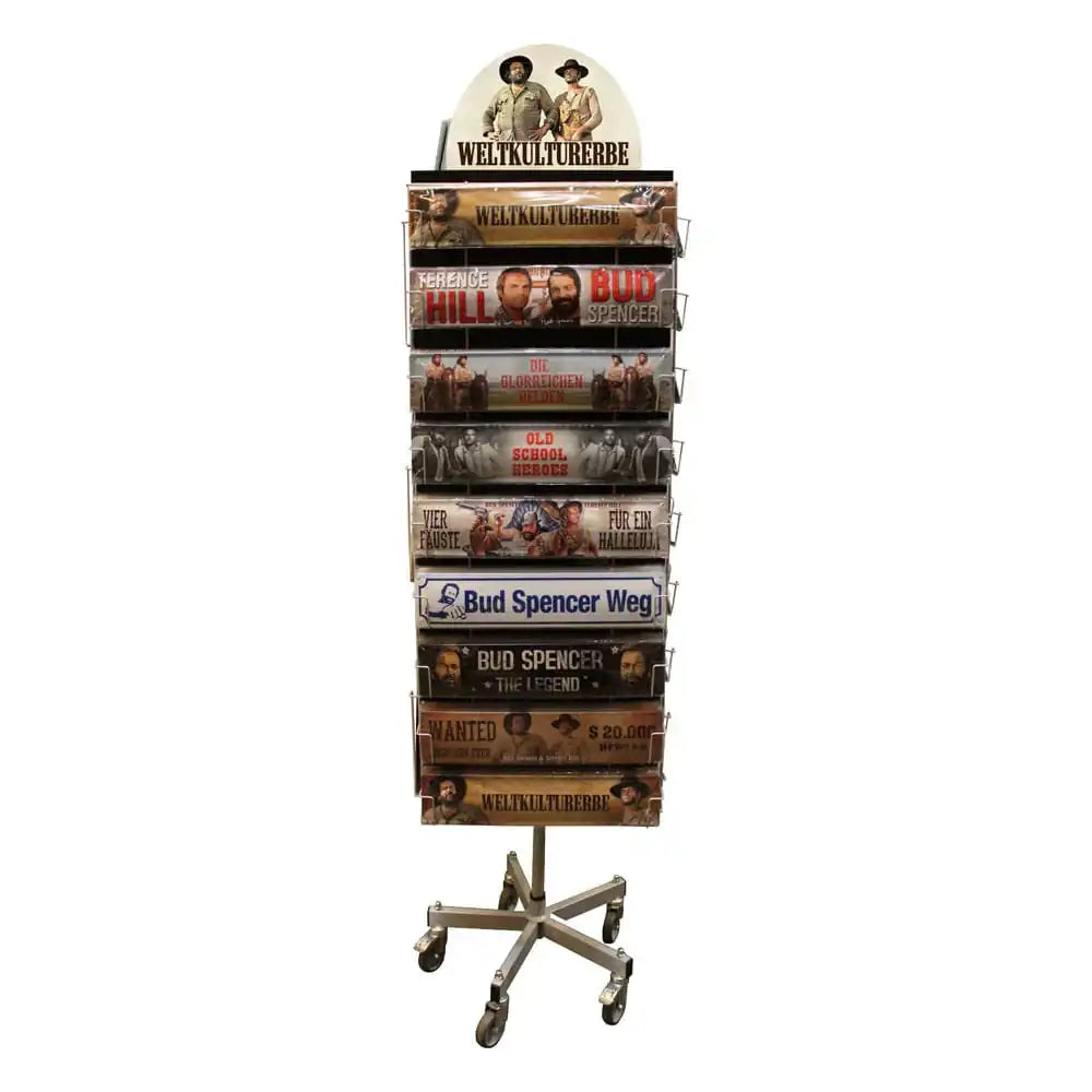 Bud Spencer Verkaufsdrehständer mit 294 Bud Spender & Terence Hill Blechschildern (komplett befüllt) - Smalltinytoystore
