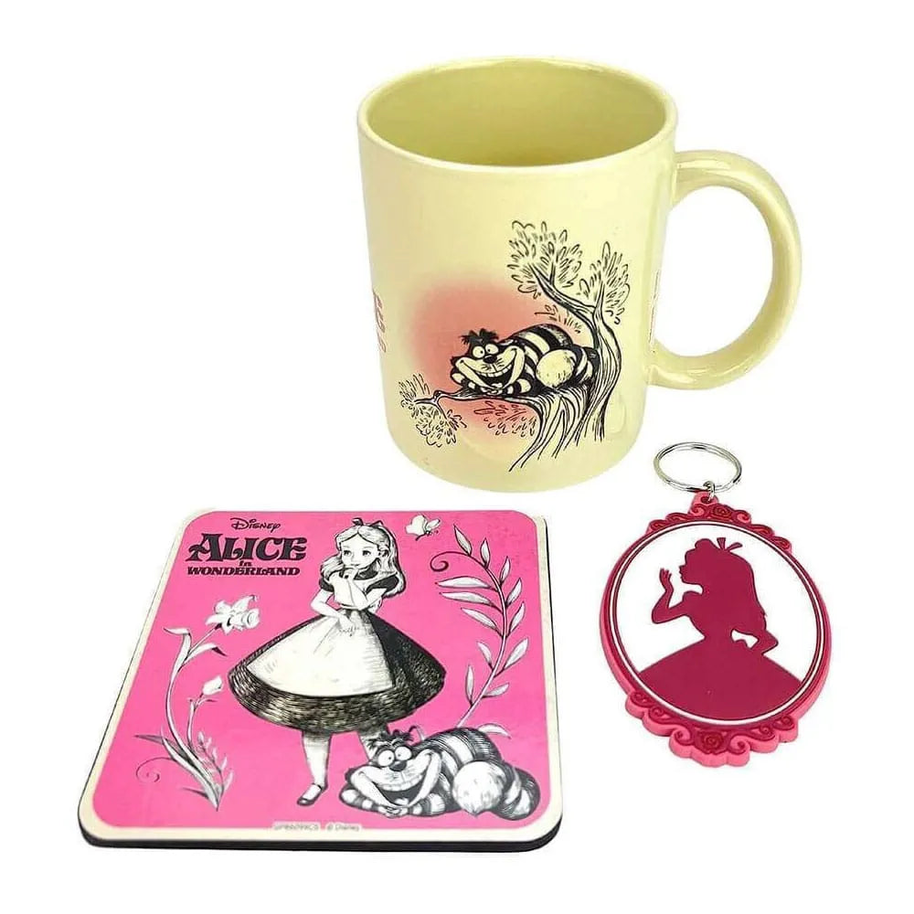 Disney Tasse, Untersetzer und Schlüsselanhänger Alice in Wunderland Vintage - Smalltinytoystore