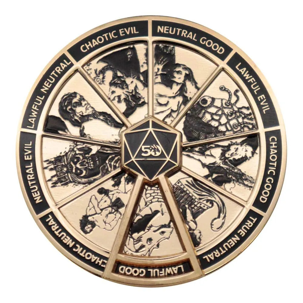 Dungeons & Dragons Ansteck-Pin Alignment Spinner Gold Coloured Limited Edition - Smalltinytoystore