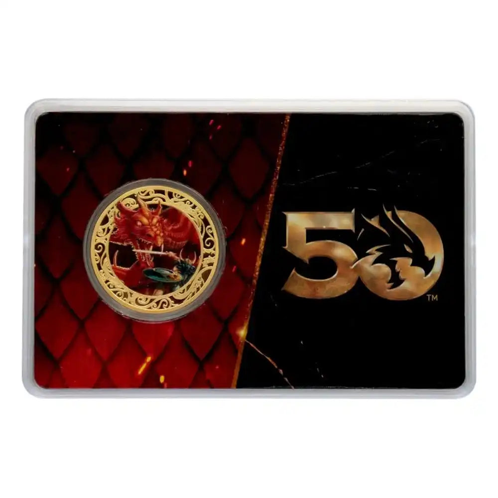 Dungeons & Dragons Sammelmünze 50th Anniversary with Colour Print 24k Gold Plated Edition 4 cm - Smalltinytoystore