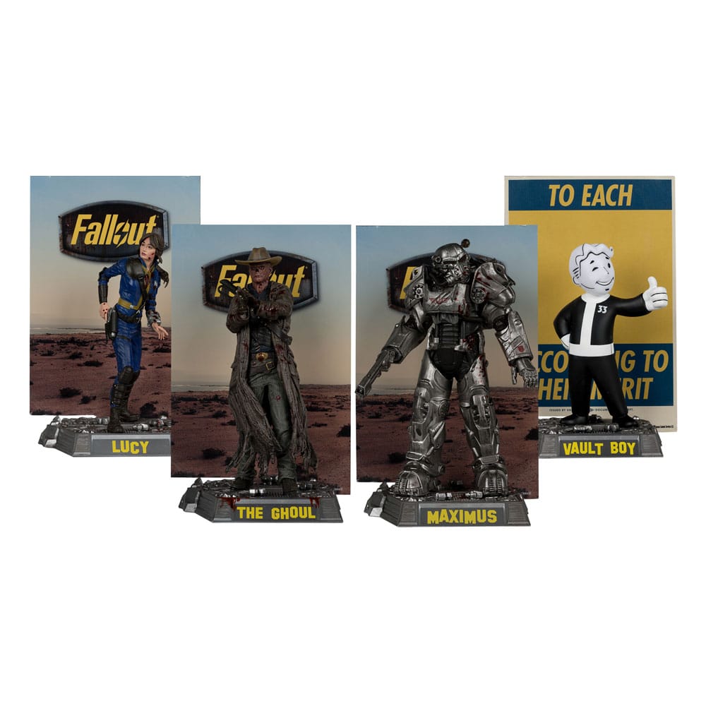 Fallout Movie Maniacs PVC Statuen 4er-Pack Lucy, Maximus, The Ghoul & Vault Boy 15 cm - Stark beschädigte Verpackung - Smalltinytoystore