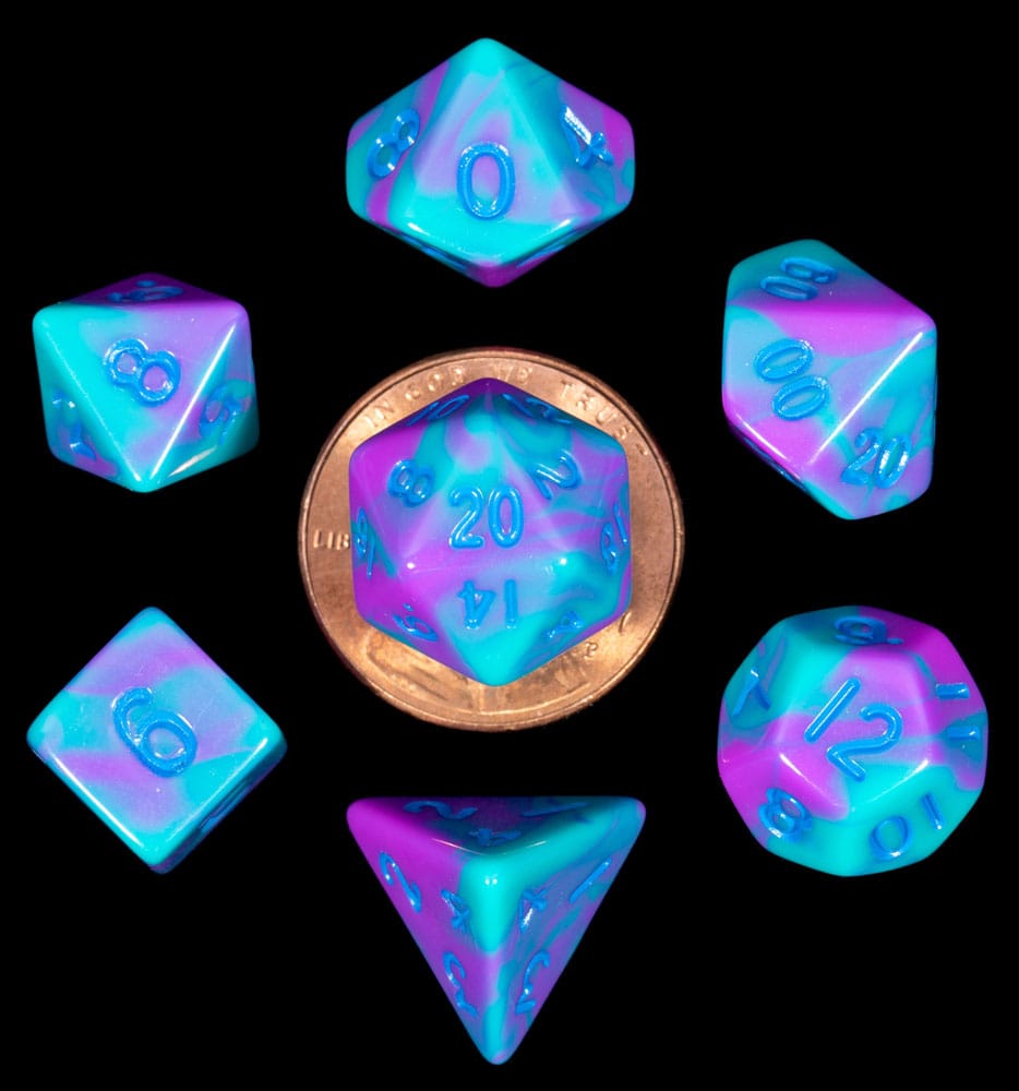 FanRoll Mini Würfel Set Turquoise and Purple Marble (7) - Smalltinytoystore