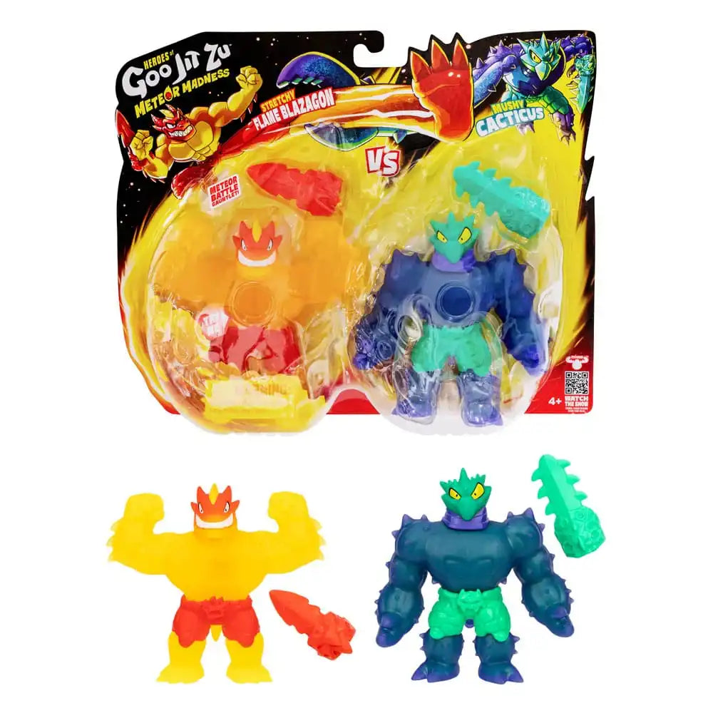 Heroes of Goo Jit Zu Meteor Madness Dehnbare Figuren 2er-Pack Flame Blazagon vs. Cacticus 13 cm - Smalltinytoystore
