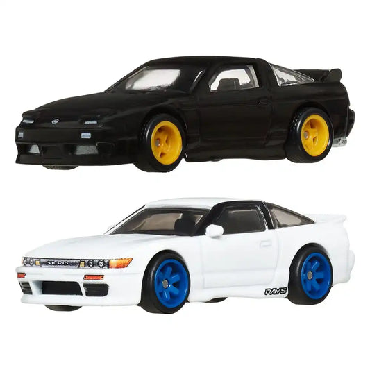 Hot Wheels Premium Car Culture Diecast Modellautos 2er-Pack 1/64 '96 Nissan 180SX Type X & Nissan SilEighty - Smalltinytoystore