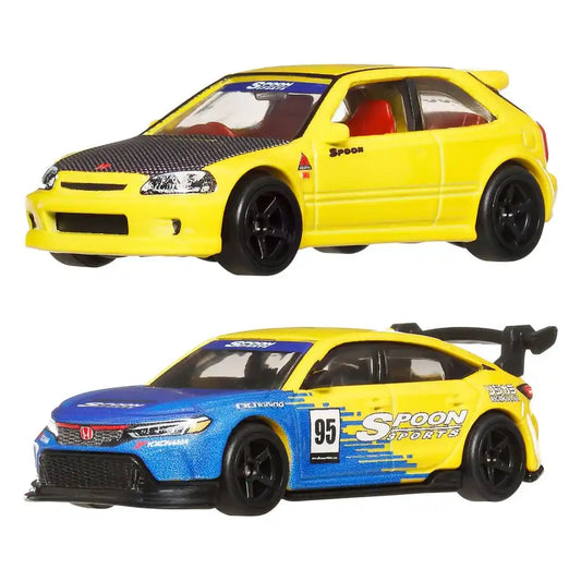 Hot Wheels Premium Car Culture Diecast Modellautos 2er-Pack 1/64 '99 Honda Civic Type R (EK9) & Honda Civic Type R - Smalltinytoystore
