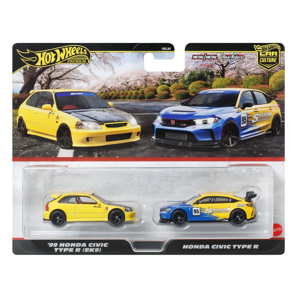 Hot Wheels Premium Car Culture Diecast Modellautos 2er-Pack 1/64 '99 Honda Civic Type R (EK9) & Honda Civic Type R - Smalltinytoystore