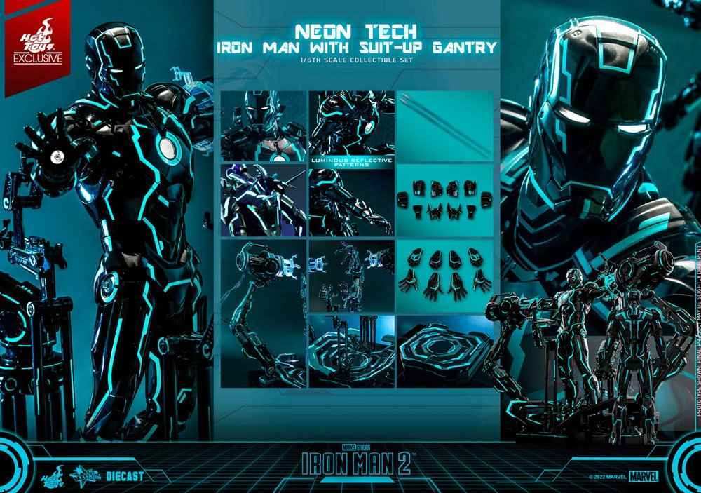 Iron Man 2 1/6 Neon Tech Iron Man mit Suit-Up Gantry 32 cm HOT TOYS - Smalltinytoystore