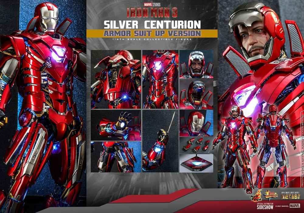 Iron Man 3 Movie Masterpiece 1/6 Silver C turion (Armor Suit Up Version) 32 cm HOT TOYS - Smalltinytoystore