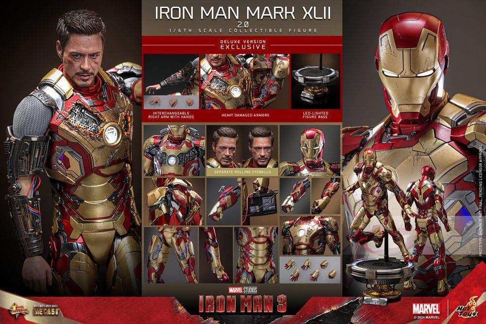 Iron Man 3 Movie Masterpiece Diecast 1/6 Iron Man Mark XLII (2.0) Deluxe HOT TOYS - Smalltinytoystore