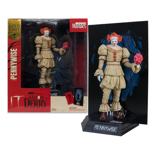 It: Welcome to Derry Movie Maniacs PVC Statue Pennywise (Flashback) (Gold Label) 16 cm - Smalltinytoystore