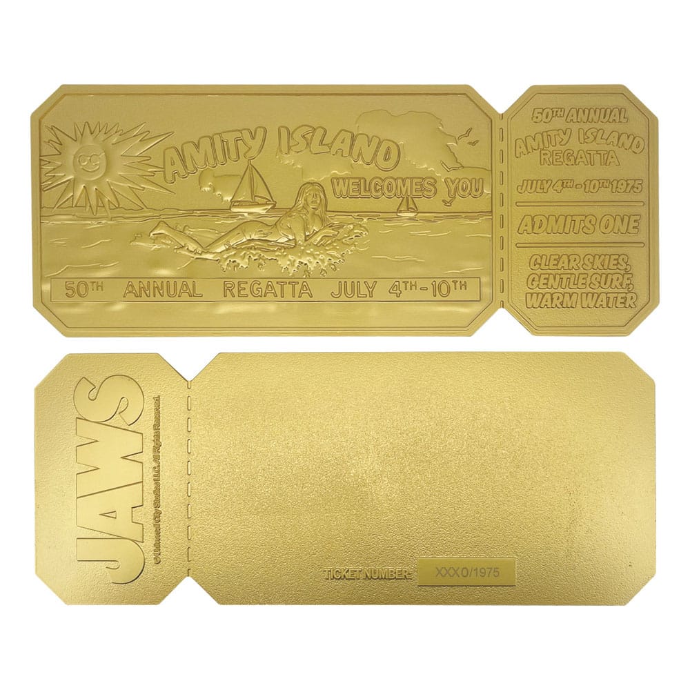 Jaws Replik 1/1 50th Anniversary Regatta Ticket 24k Gold Plated - Smalltinytoystore
