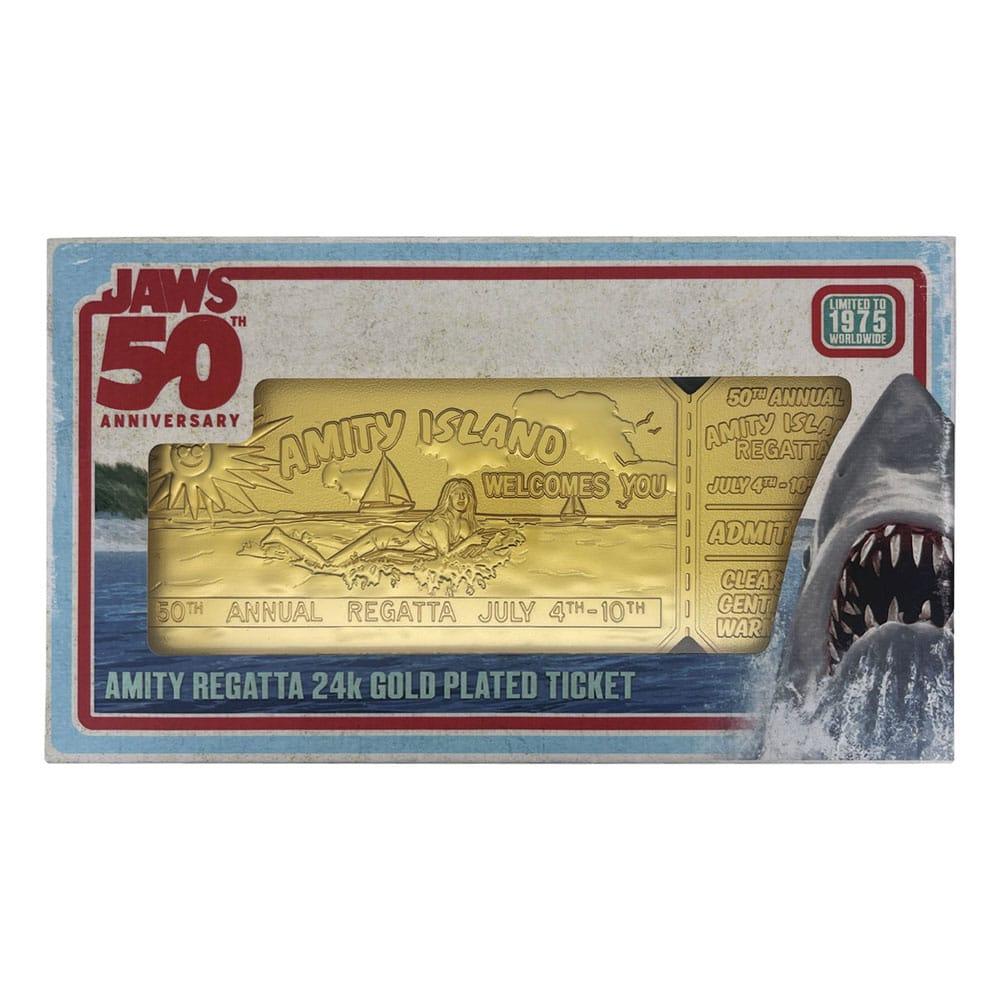 Jaws Replik 1/1 50th Anniversary Regatta Ticket 24k Gold Plated - Smalltinytoystore