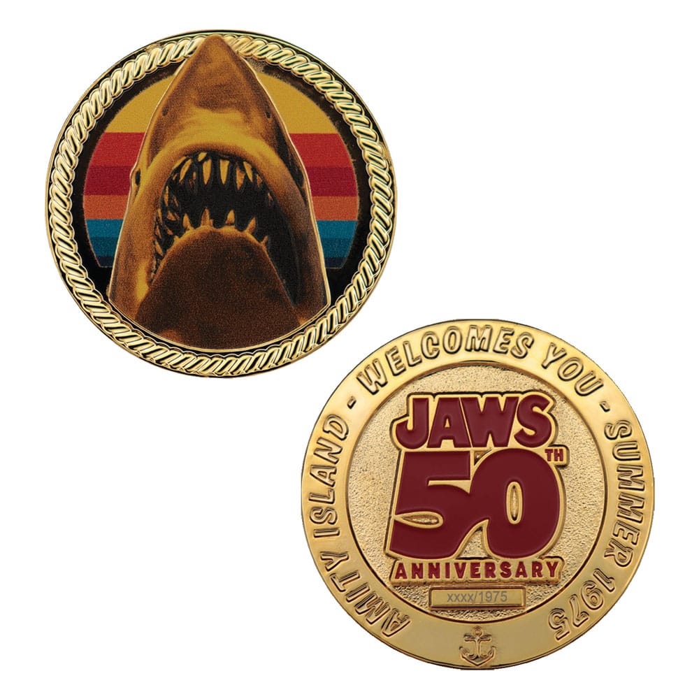 Jaws Sammelmünze 50th Anniversary 24k Gold Plated Limited Edition - Smalltinytoystore
