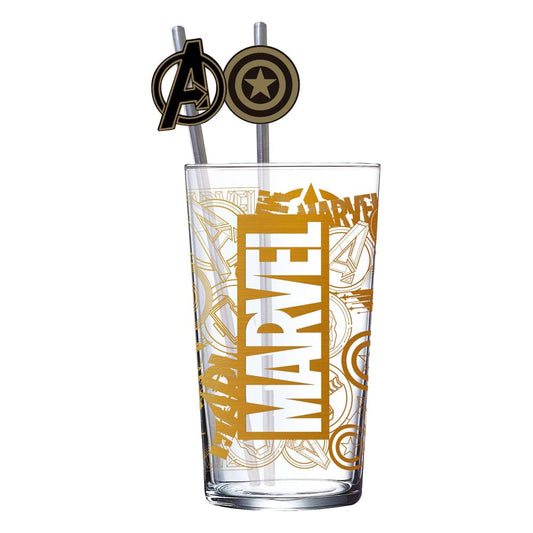 Marvel Glas Tumbler mit Trinkhalmen Logo & Avengers 485 ml - Smalltinytoystore