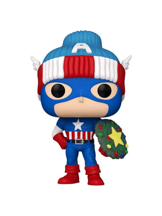 Marvel POP! Vinyl Figur Holiday Capt. America 9 cm - Smalltinytoystore