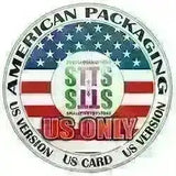 Siegel mit US-Flagge, Text: American Packaging, US Version, US Card, Smalltinytoystore Logo, US Only.