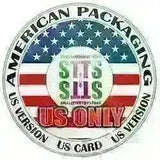 Siegel mit US-Flagge, Text: American Packaging, US Version, US Card, Smalltinytoystore Logo, US Only.