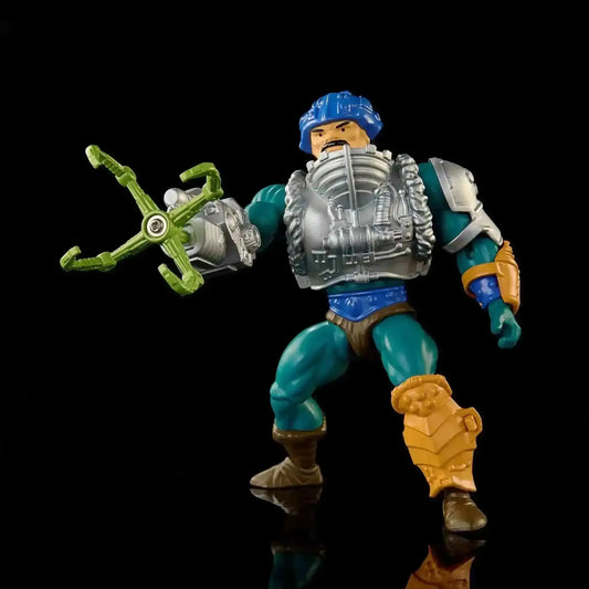 Masters of the Universe Serpent Claw Man-At-Arms Origins Actionfigur vor schwarzem Hintergrund