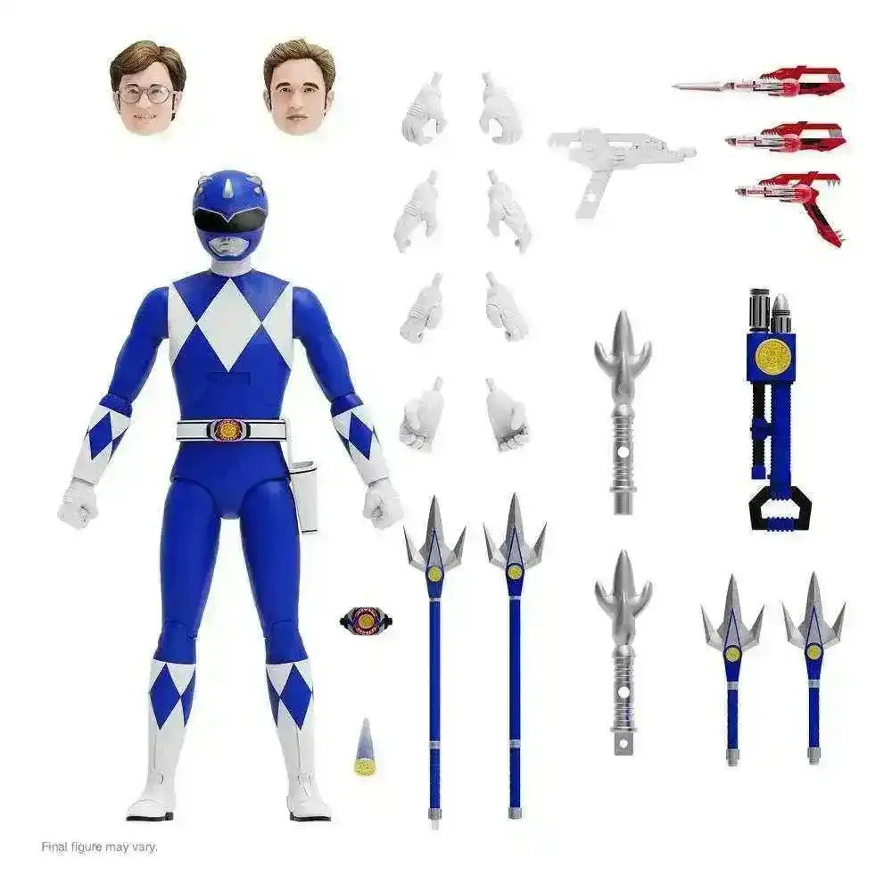 Mighty Morphin Power Rangers Blue Ranger Actionfigur mit Zubehör, austauschbaren Köpfen und Waffen, Smalltinytoystore Sammlerfigur.