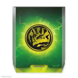 Mighty Morphin Power Rangers Ultimates Blue Ranger Box mit Dino-Logo, grün-gelber Hintergrund.