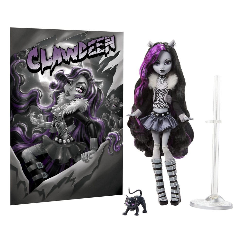 Monster High Reel Drama Puppe Clawdeen Wolf in Schwarzweiß - Smalltinytoystore