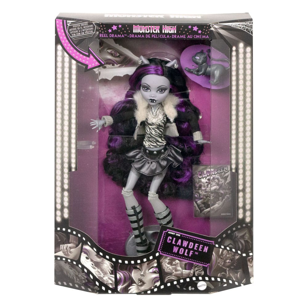Monster High Reel Drama Puppe Clawdeen Wolf in Schwarzweiß - Smalltinytoystore