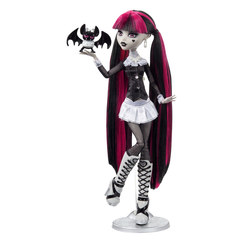 Monster High Reel Drama Puppe Draculaura in Schwarzweiß - Smalltinytoystore
