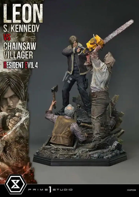 Resident Evil 4 Ultimate Premium Masterline Series Statue 1/4 Leon S. Kennedy vs. Chainsaw Villager Bonus Ver. 76 cm - Smalltinytoystore