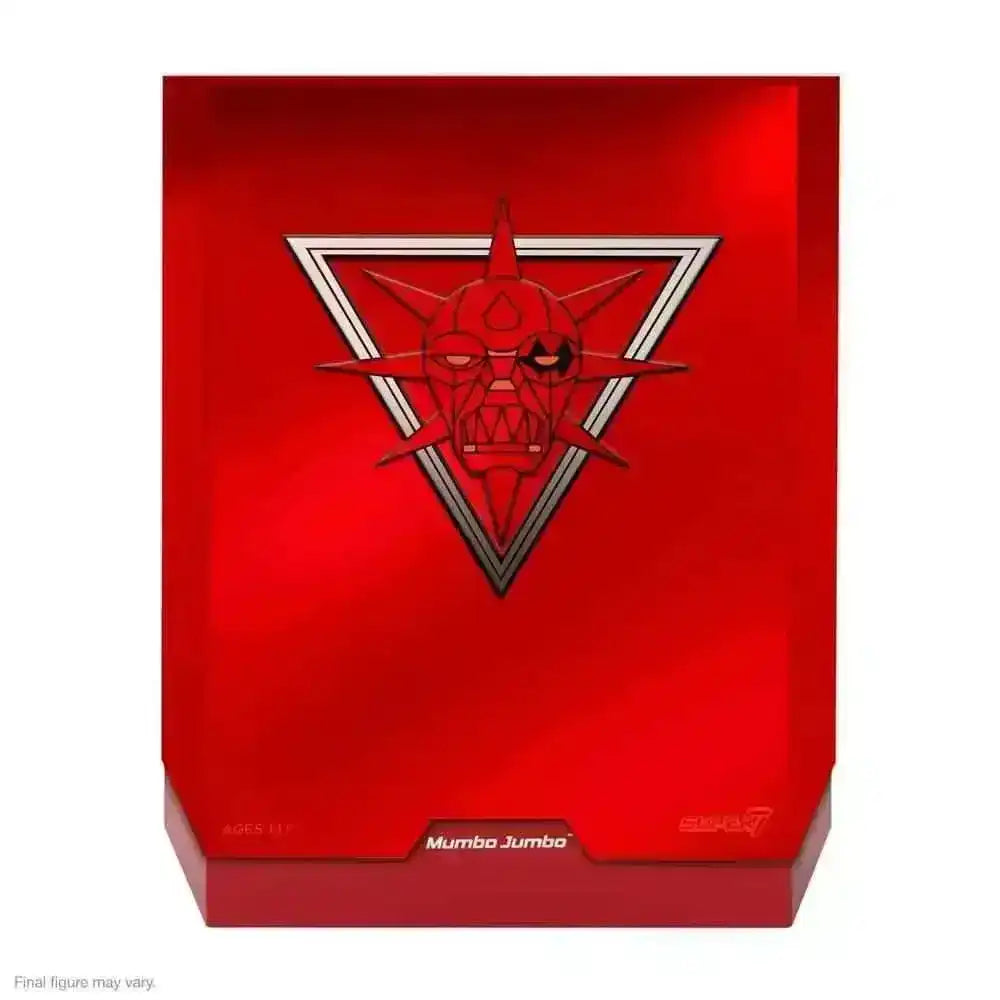 Silverhawks Ultimates Mumbo Jumbo Figur Verpackung, rote Box mit schwarzem Maskensymbol, Smalltinytoystore
