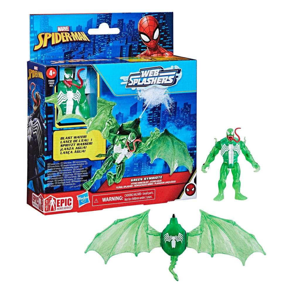 Spider-Man Epic Hero Series Web Splashers Actionfigur Green Symbiote Hydro Wing Blast 10 cm - Smalltinytoystore