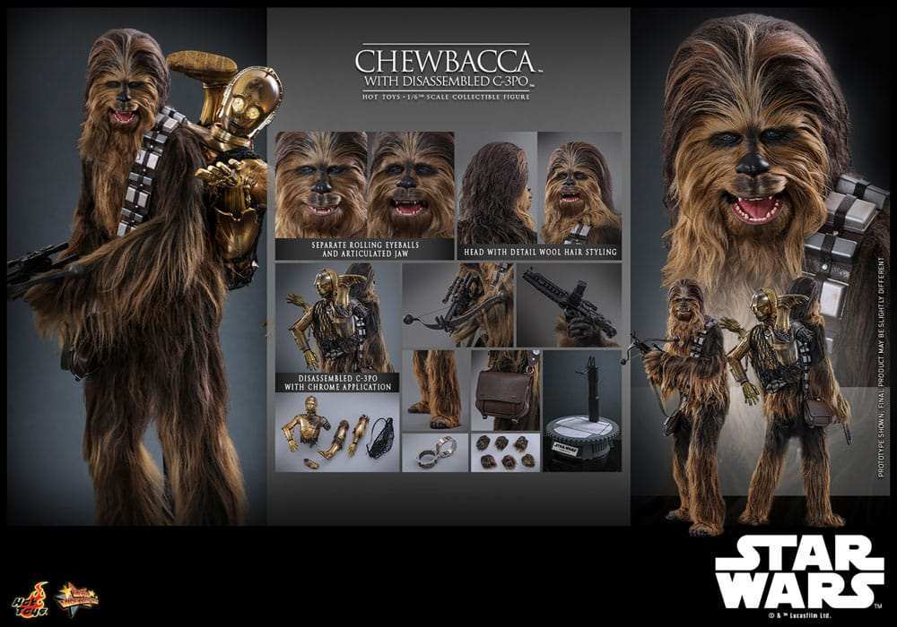 Star Wars Episode V Movie Masterpiece 1/6 Chewbacca with Disassembled C-3PO HOT TOYS - Smalltinytoystore