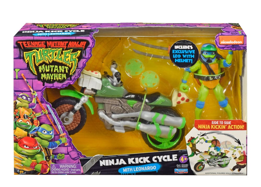 Teenage Mutant Ninja Turtles: Mutant Mayhem Drive N Kick Action Figur Leonardo & Motorrad 11 cm - Smalltinytoystore