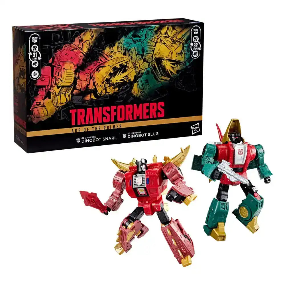 Transformers Age of the Primes Leader Class Actionfiguren 2er-Pack G2 Universe Dinobots Snarl & Slug 19 cm - Smalltinytoystore