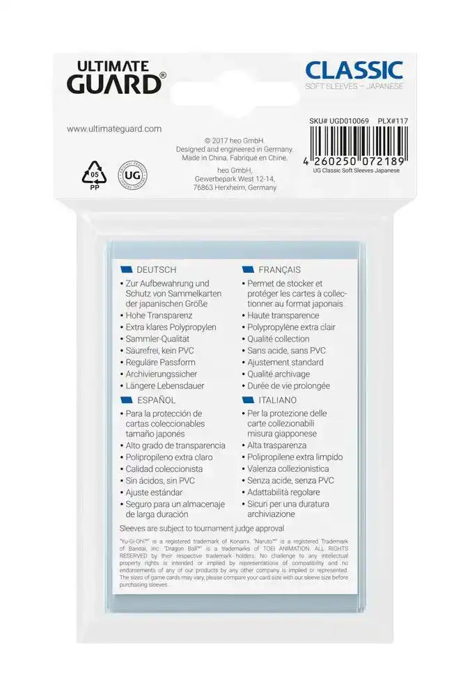 Ultimate Guard Classic Soft Sleeves Japanische Größe Transparent (100) - Smalltinytoystore