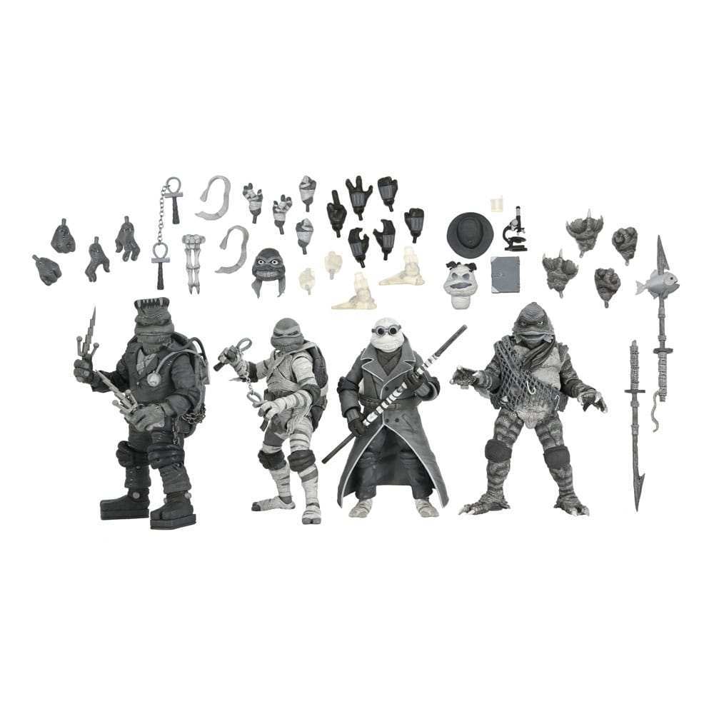 Universal Monsters x Teenage Mutant Ninja Turtles 4er-Pack Turtles Black & White - Smalltinytoystore