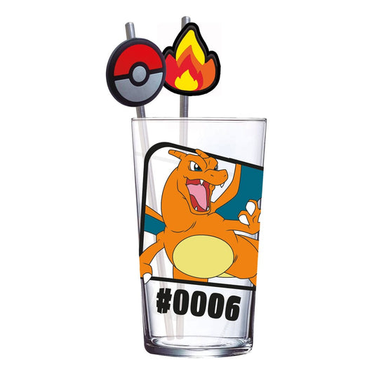 Pokémon Glas Tumbler mit Trinkhalmen Glurak 480 ml