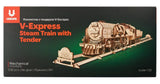 Ugears Modellbausatz aus Holz V-Express Dampflokomotive mit Schlepptender