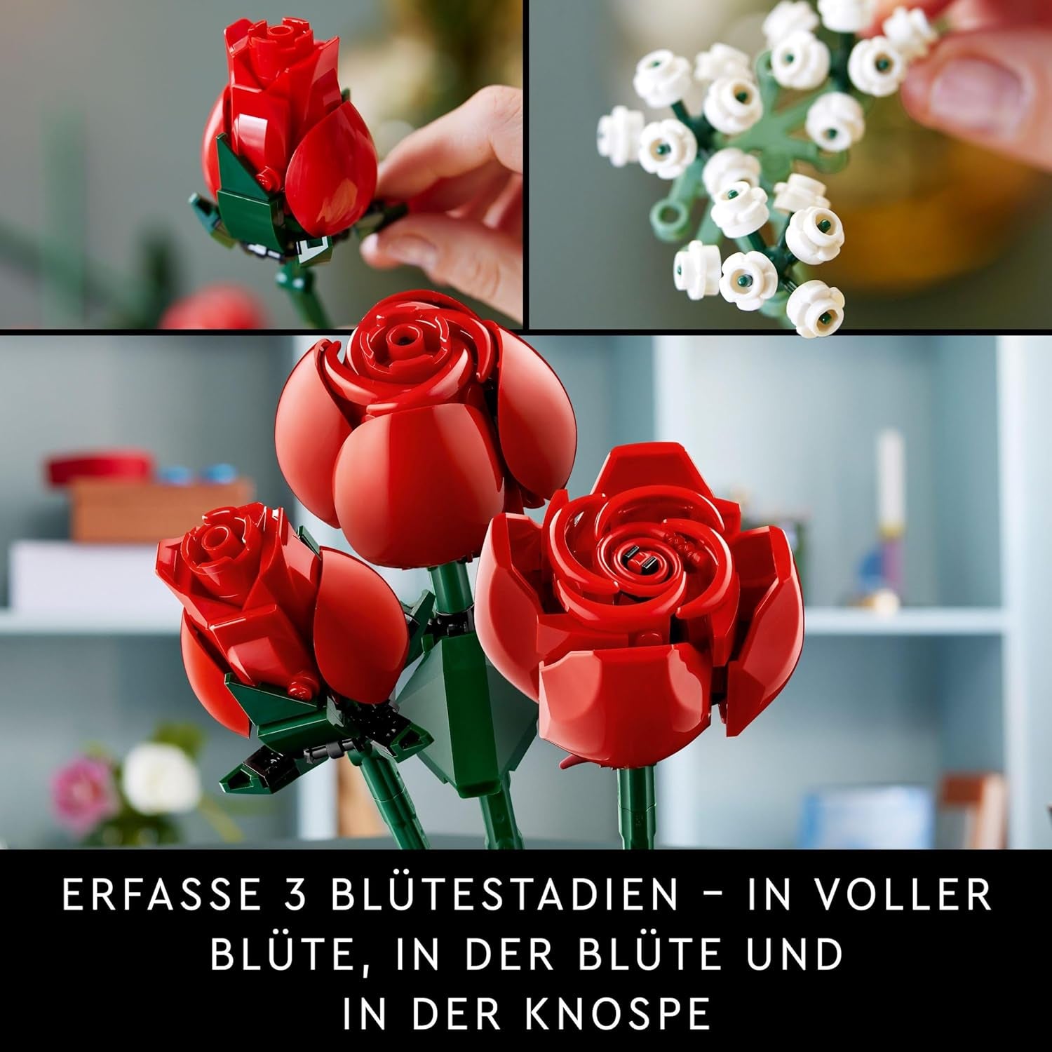 LEGO Icons Rosenstrauß, Kunstblumen Als Zimmer-Deko, Botanical Collection Set Für Erwachsene, Valentinstag- Oder Jahrestag-Geschenk Für Partner, Freundin Oder Freund, Botanik Kollektion 10328