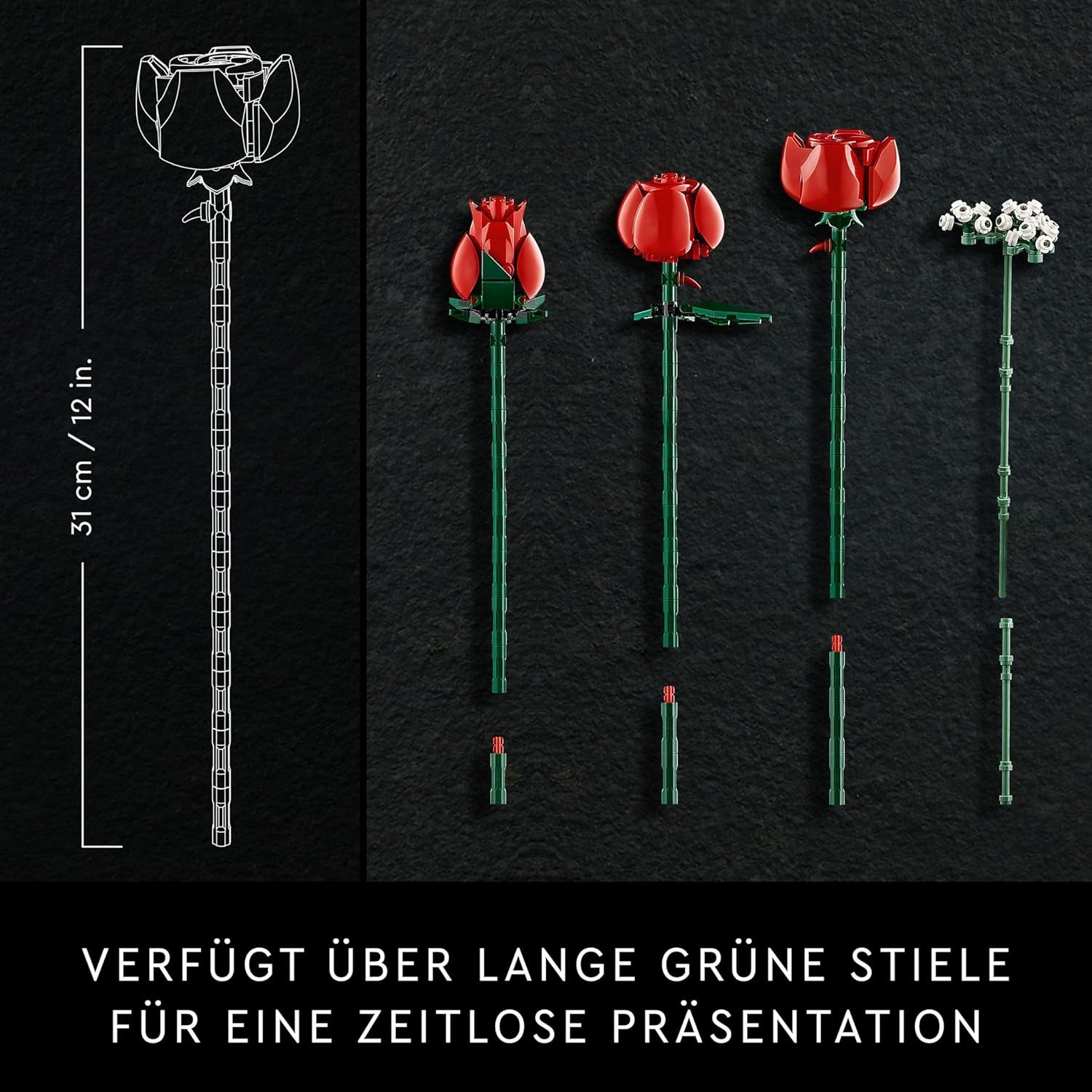 LEGO Icons Rosenstrauß, Kunstblumen Als Zimmer-Deko, Botanical Collection Set Für Erwachsene, Valentinstag- Oder Jahrestag-Geschenk Für Partner, Freundin Oder Freund, Botanik Kollektion 10328