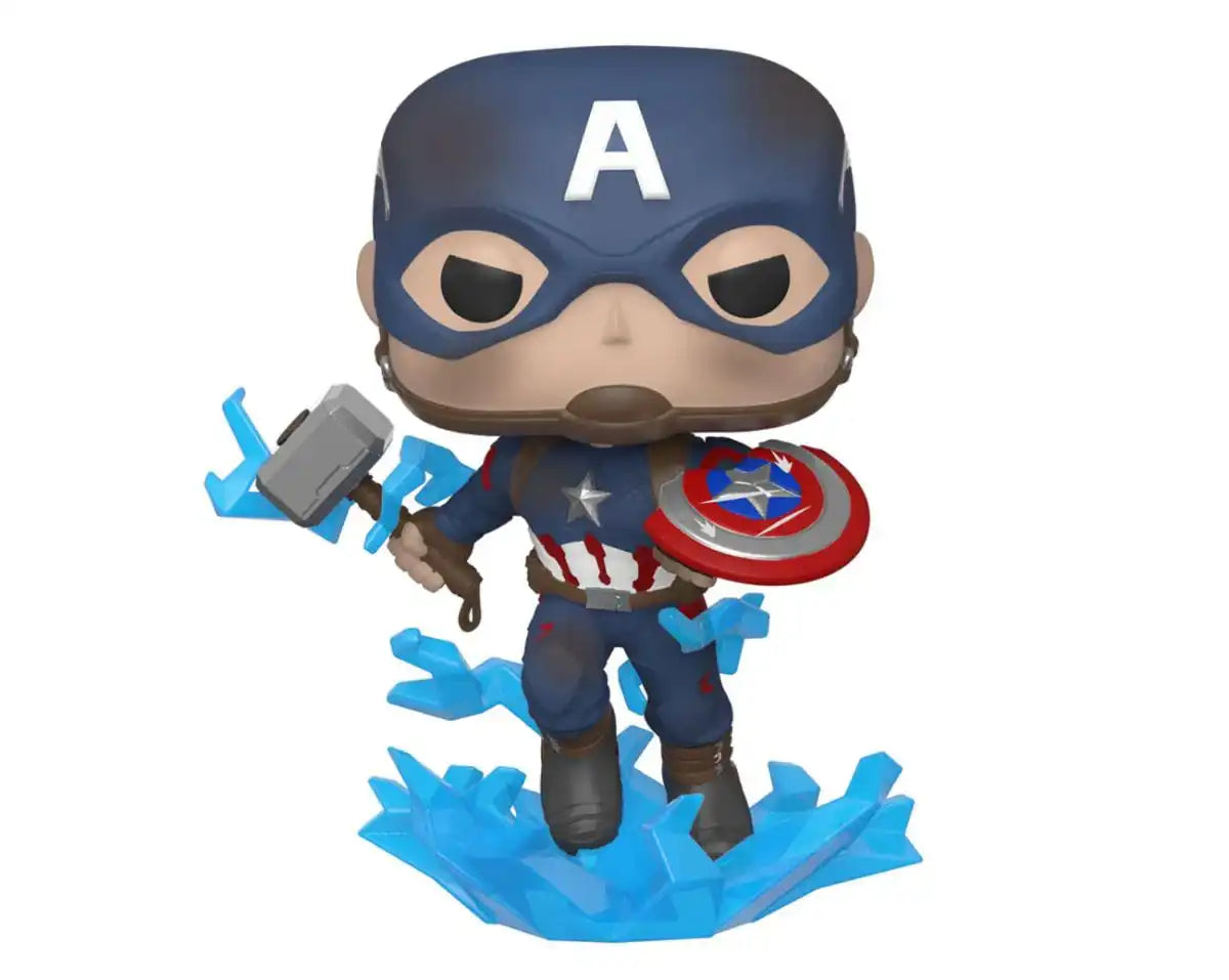 Avengers: Endgame POP! Movies Vinyl Figur Captain America w/Broken Shield & Mjölnir 9 cm - Smalltinytoystore