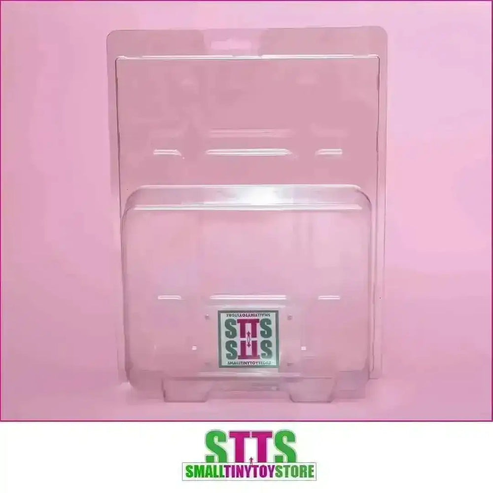 Transparente Blister Clamshell Verpackung für Actionfiguren, Smalltinytoystore Logo, rosa Hintergrund