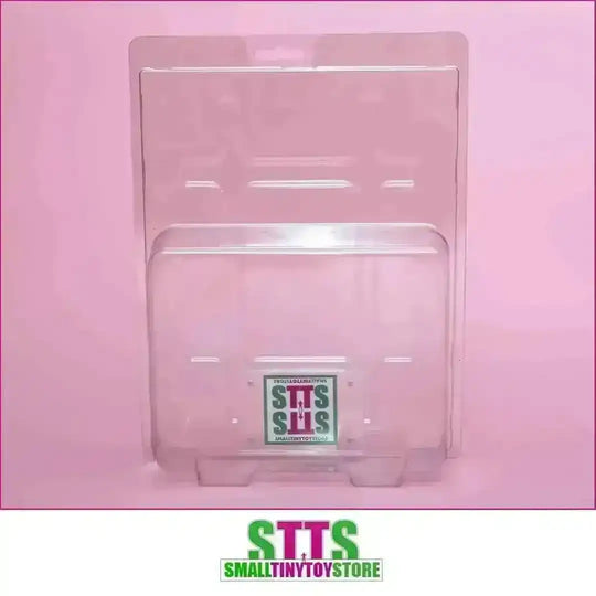 Transparente Blister Clamshell Verpackung für Actionfiguren, Smalltinytoystore Logo, rosa Hintergrund