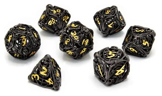 CritStones Hollow Metal Würfel Set Soulreaper Gold (7)