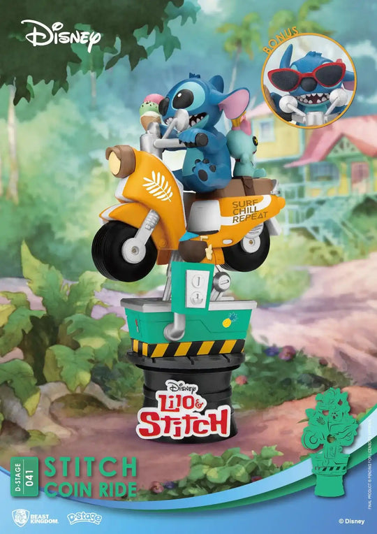 Disney D-Stage PVC Diorama Stitch Coin Ride 16 cm - Smalltinytoystore