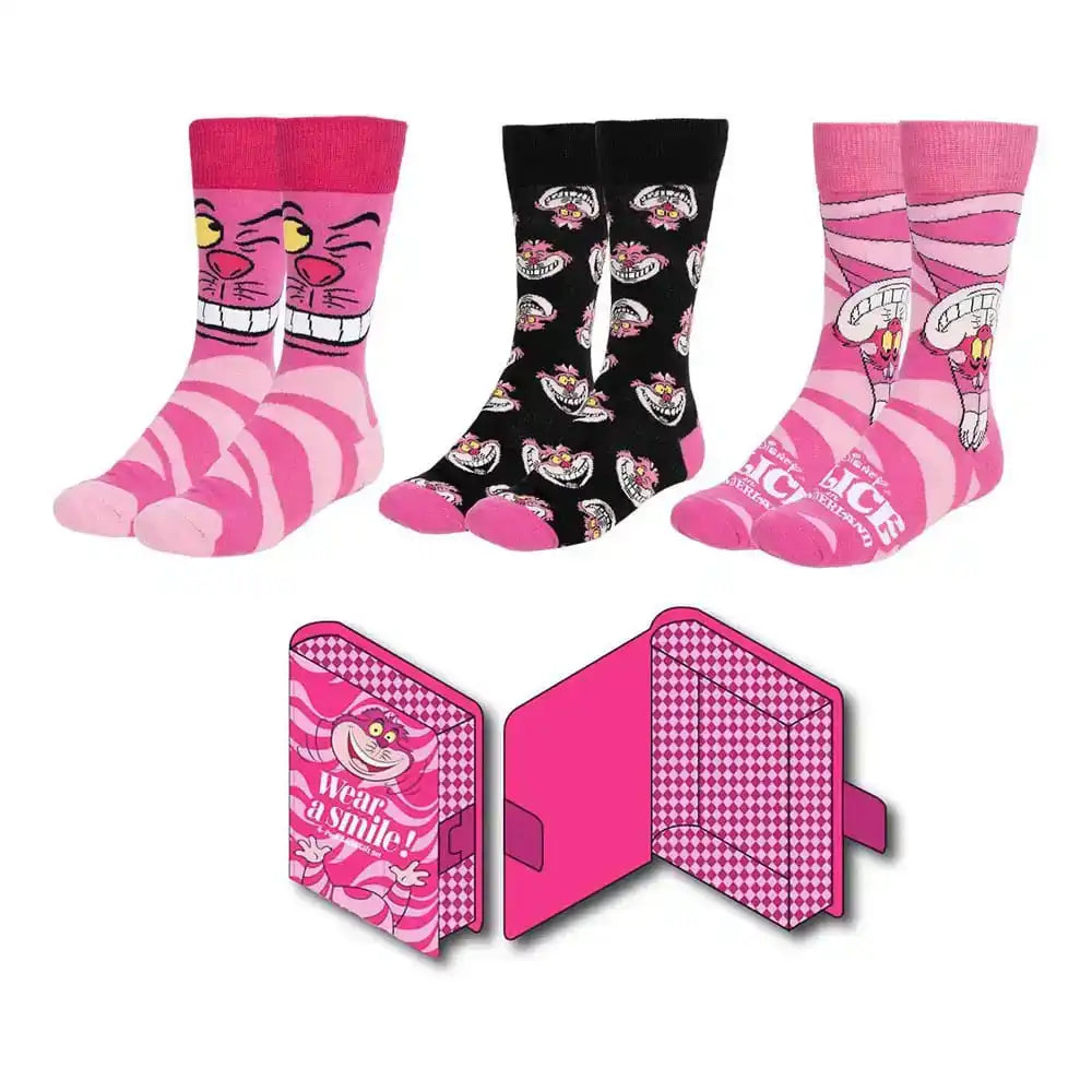 Disney Socken 3er-Pack Alice im Wunderland Grinsekatze 36-43 - Smalltinytoystore