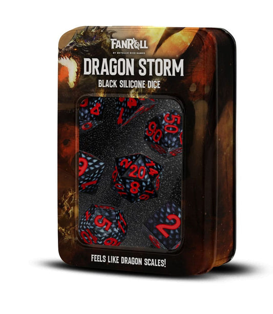 Dragon Storm Sharp Edge Silicone Würfel Set Black Dragon Scales (7) - Smalltinytoystore